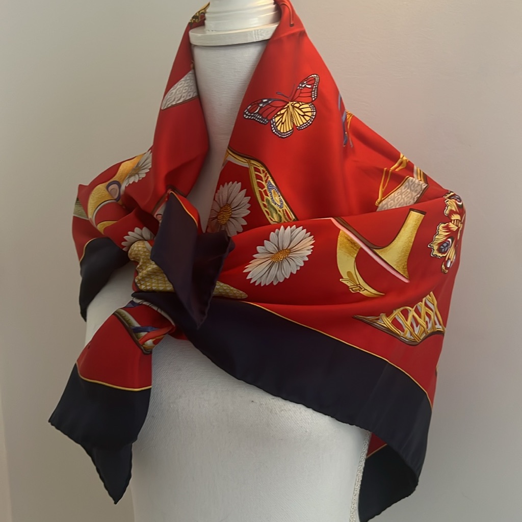 Salvatore Ferragamo Red Silk Scarf 32”X32”